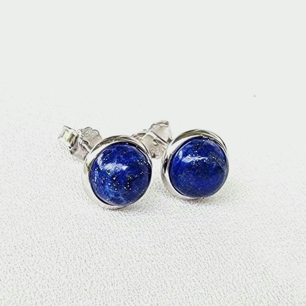 925 Sterling Silver lapis Lazuli Stud Earrings - Bezeled Lapis Lazuli Earrings - Lapis Lazuli Jewelry - Medium 6mm