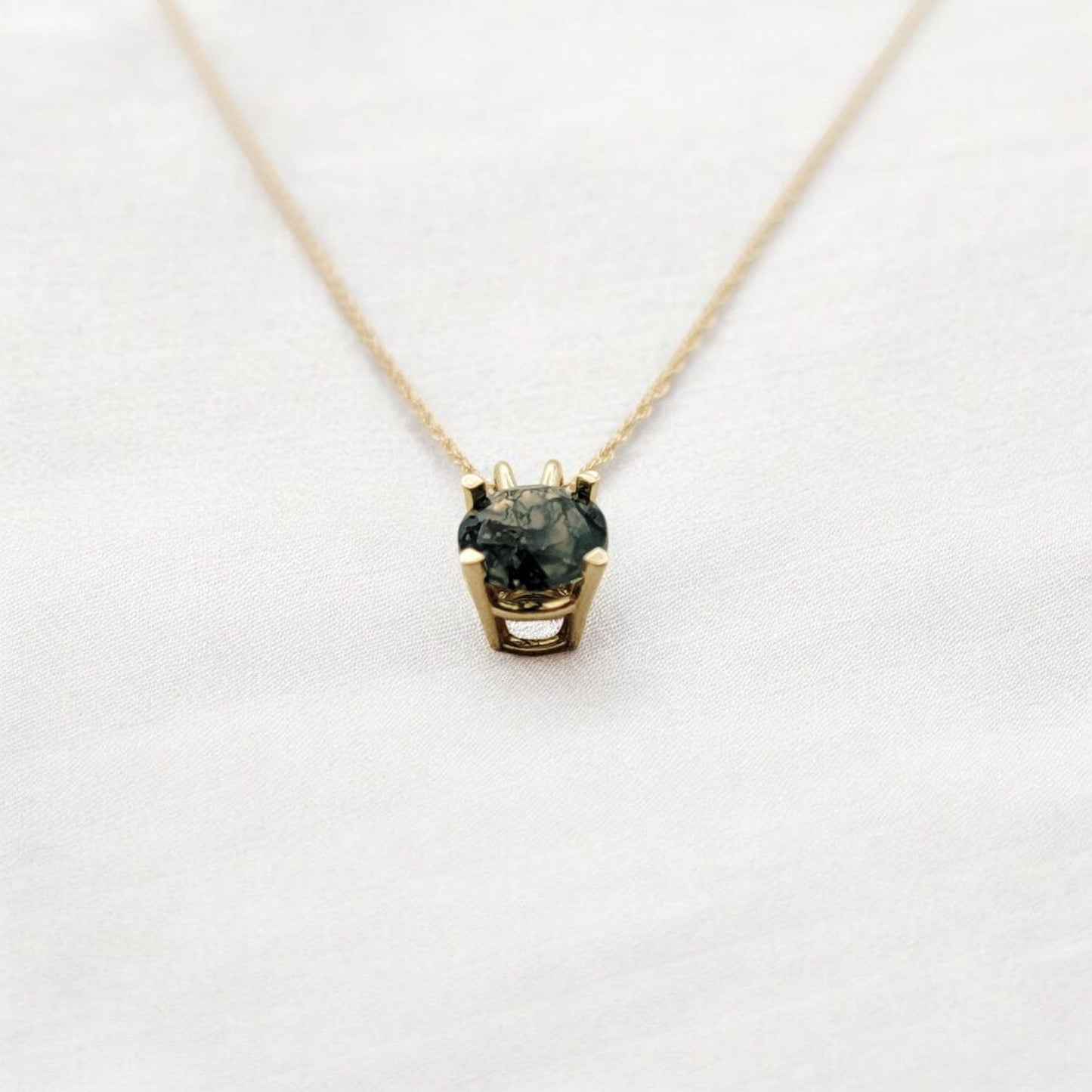 Moss Agate Pendant Necklace – 14K Gold or Sterling Silver