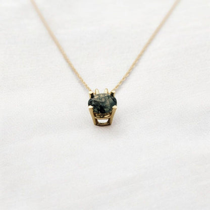 Moss Agate Pendant Necklace – 14K Gold or Sterling Silver