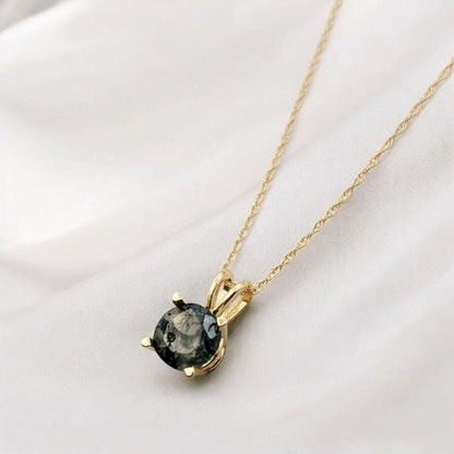 Moss Agate Pendant Necklace – 14K Gold or Sterling Silver