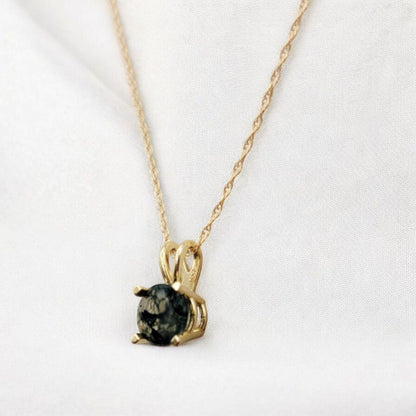 Moss Agate Pendant Necklace – 14K Gold or Sterling Silver