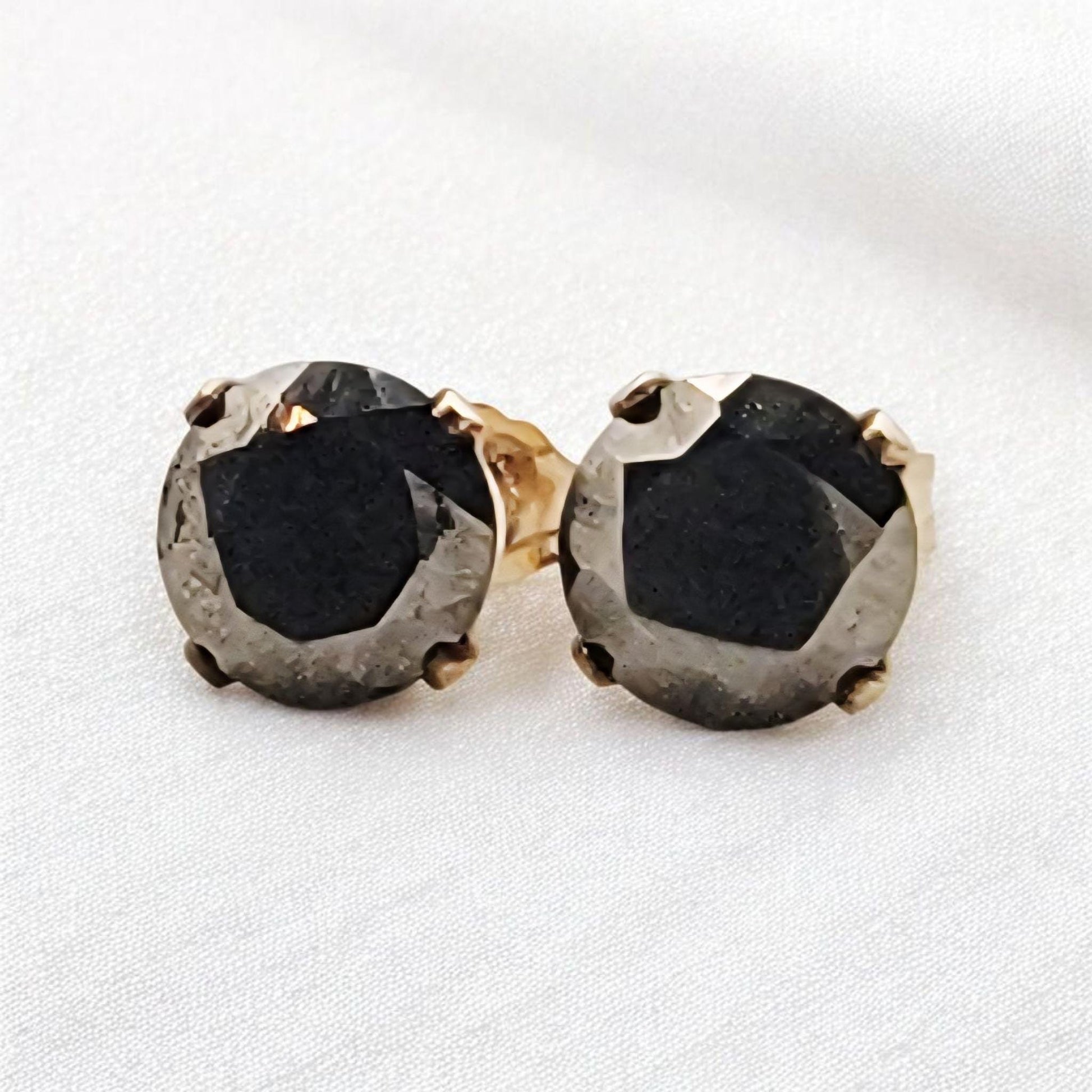 Pyrite stud earrings available in 14k solid gold, gold filled, or sterling silver — choose rose, yellow, or white gold for a minimalist natural gemstone look