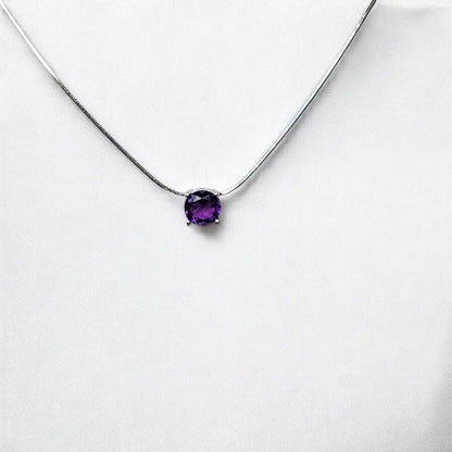 925 Sterling Silver Amethyst Pendant Necklace - Amethyst Gemstone Charm Necklace - Amethyst .925 Silver Chain Necklace