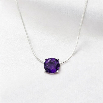 925 Sterling Silver Amethyst Pendant Necklace - Amethyst Gemstone Charm Necklace - Amethyst .925 Silver Chain Necklace