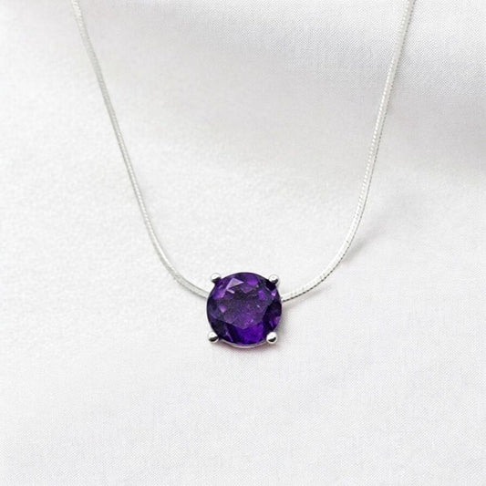 925 Sterling Silver Amethyst Pendant Necklace - Amethyst Gemstone Charm Necklace - Amethyst .925 Silver Chain Necklace