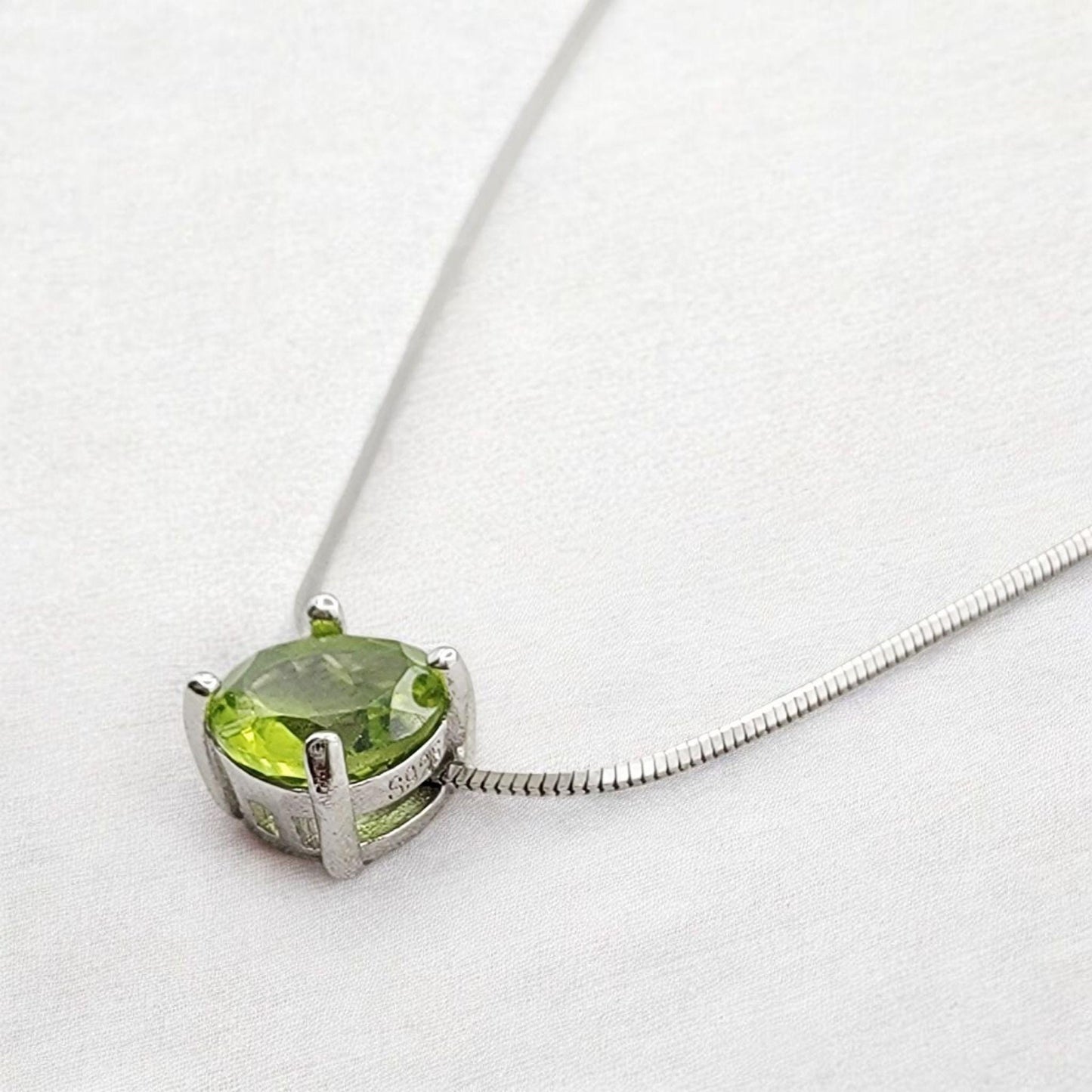 925 Sterling Silver Peridot Pendant Necklace - Rose Gold Peridot Gemstone Charm Necklace - .925 Silver Chain Necklace