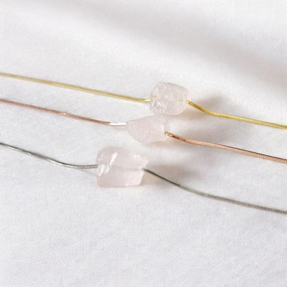 Rose Quartz Pendant: Delicate Pink Gemstone Necklace (14k Rose Gold Plated or Silver)
