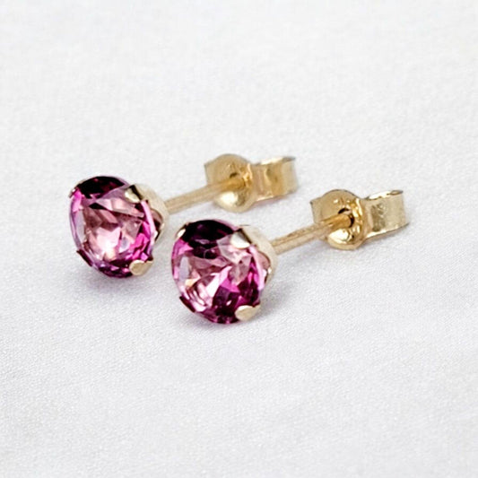 Pink Topaz Stud Earrings – Solid 14K Gold, Gold Filled or Sterling Silver