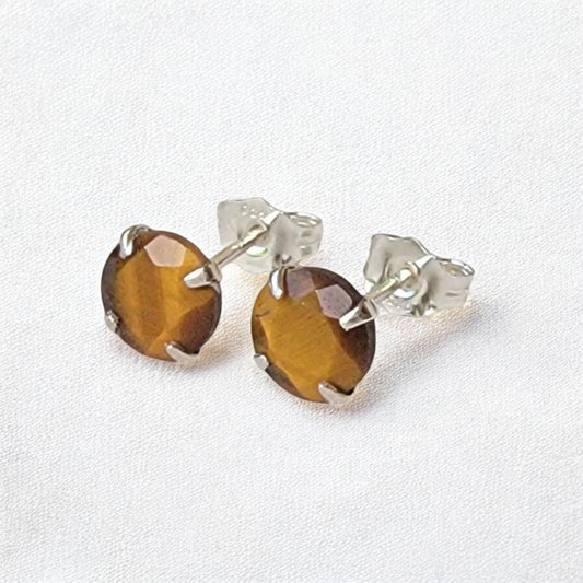 Tiger’s Eye Stud Earrings – Sterling Silver or Gold Plated (3–6mm)
