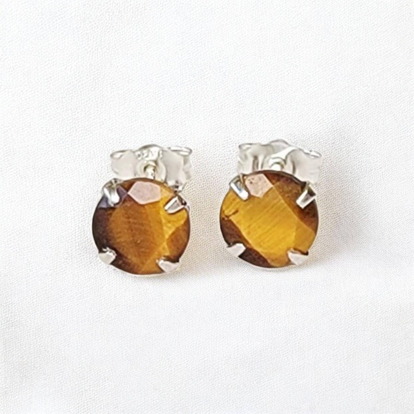 Tiger’s Eye Stud Earrings – Sterling Silver or Gold Plated (3–6mm)
