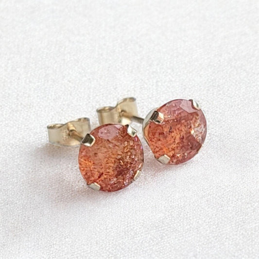 Sunstone stud earrings 14k solid gold, gold filled, or sterling silver — available in rose, yellow, or white gold settings