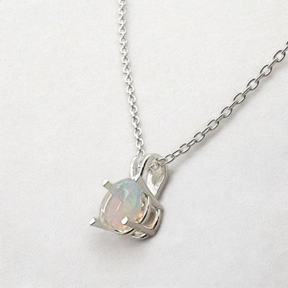 Ethiopian opal pendant in 14k solid gold (rose, yellow, white) or sterling silver, available in 6mm, 5mm, 4mm, and 3mm sizes with 16 or 18 inch chain or pendant only.