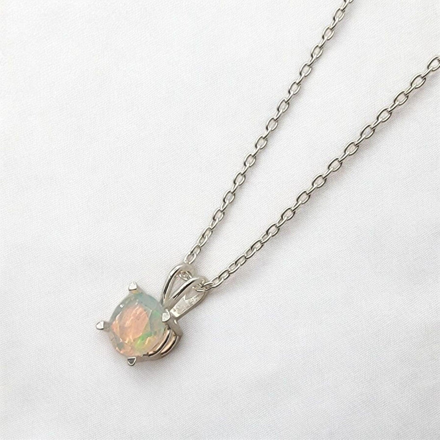 Ethiopian opal pendant in 14k solid gold (rose, yellow, white) or sterling silver, available in 6mm, 5mm, 4mm, and 3mm sizes with 16 or 18 inch chain or pendant only.