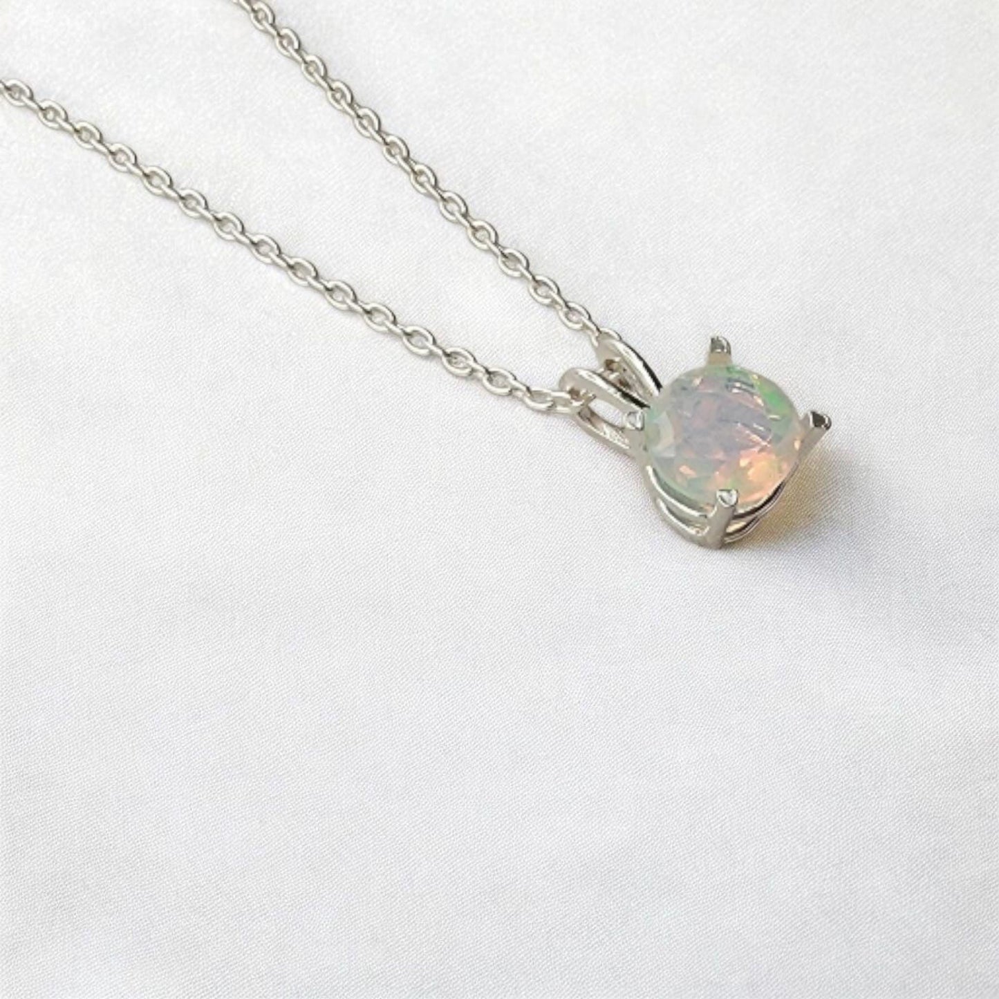 Ethiopian opal pendant in 14k solid gold (rose, yellow, white) or sterling silver, available in 6mm, 5mm, 4mm, and 3mm sizes with 16 or 18 inch chain or pendant only.