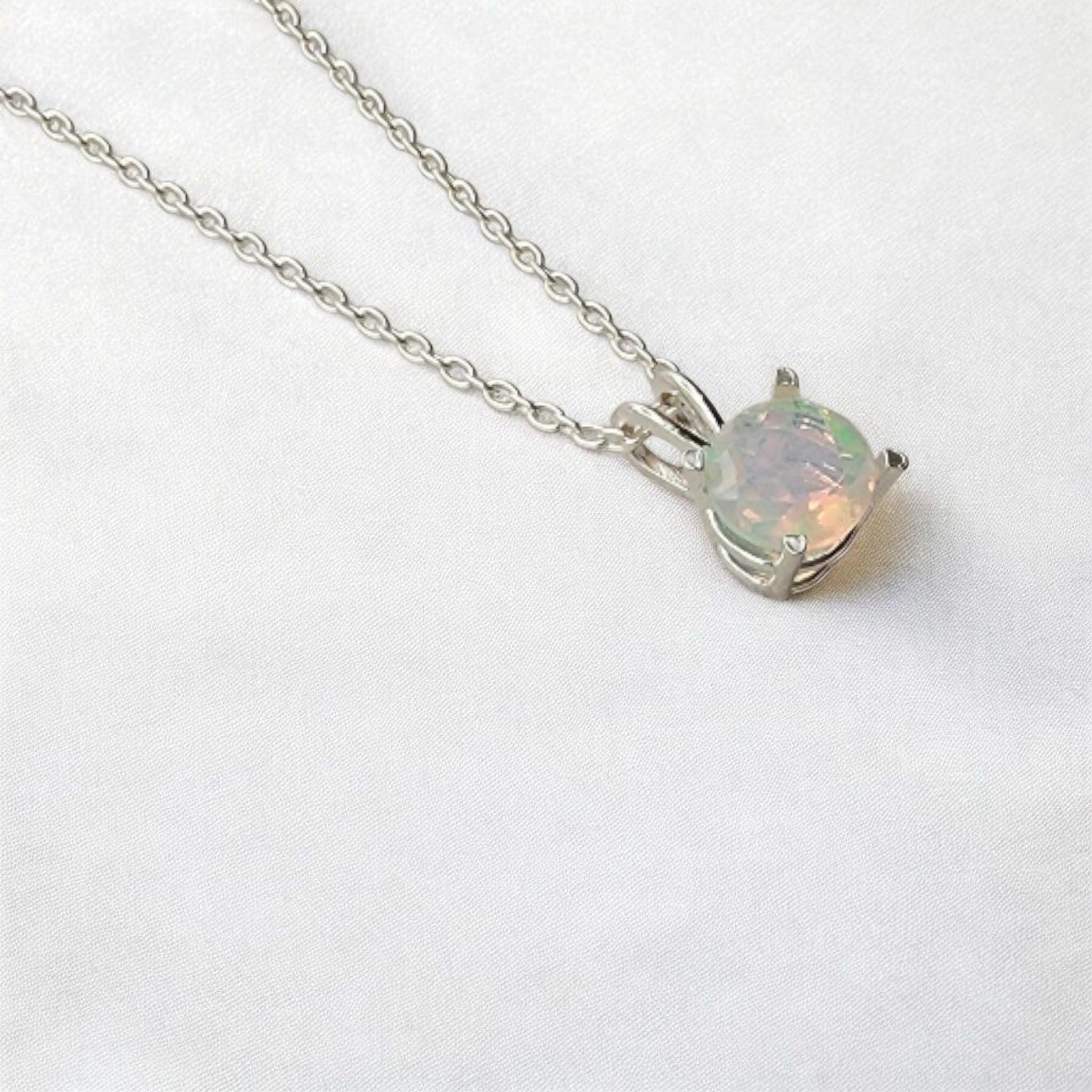 Ethiopian opal pendant in 14k solid gold (rose, yellow, white) or sterling silver, available in 6mm, 5mm, 4mm, and 3mm sizes with 16 or 18 inch chain or pendant only.