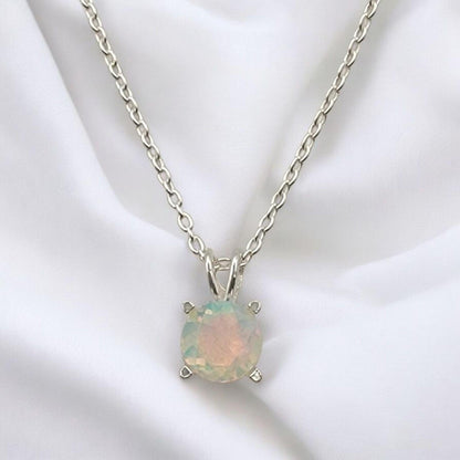 Ethiopian opal pendant in 14k solid gold (rose, yellow, white) or sterling silver, available in 6mm, 5mm, 4mm, and 3mm sizes with 16 or 18 inch chain or pendant only.