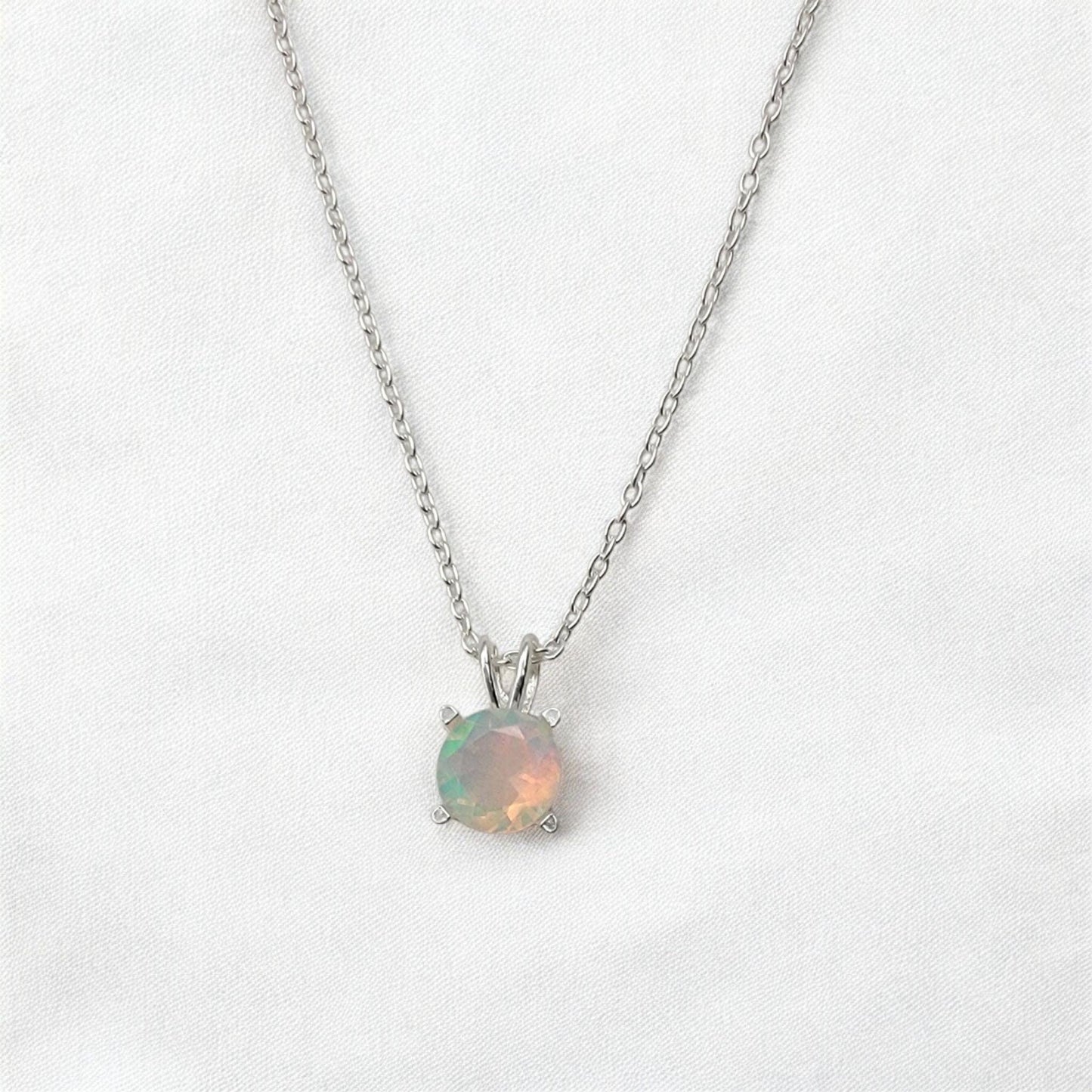 Ethiopian opal pendant in 14k solid gold (rose, yellow, white) or sterling silver, available in 6mm, 5mm, 4mm, and 3mm sizes with 16 or 18 inch chain or pendant only.