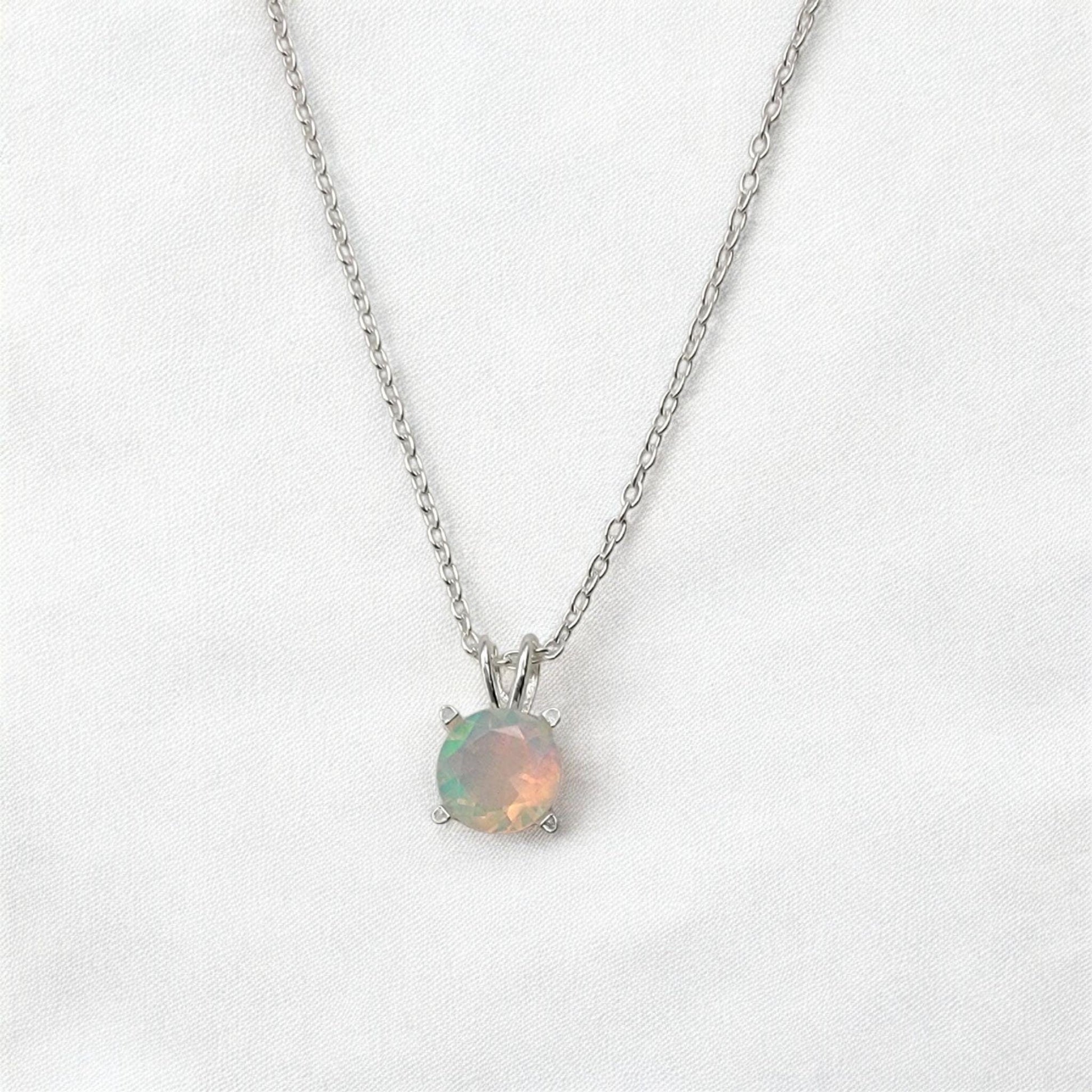 Ethiopian opal pendant in 14k solid gold (rose, yellow, white) or sterling silver, available in 6mm, 5mm, 4mm, and 3mm sizes with 16 or 18 inch chain or pendant only.