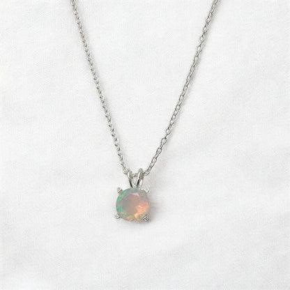 Ethiopian opal pendant in 14k solid gold (rose, yellow, white) or sterling silver, available in 6mm, 5mm, 4mm, and 3mm sizes with 16 or 18 inch chain or pendant only.