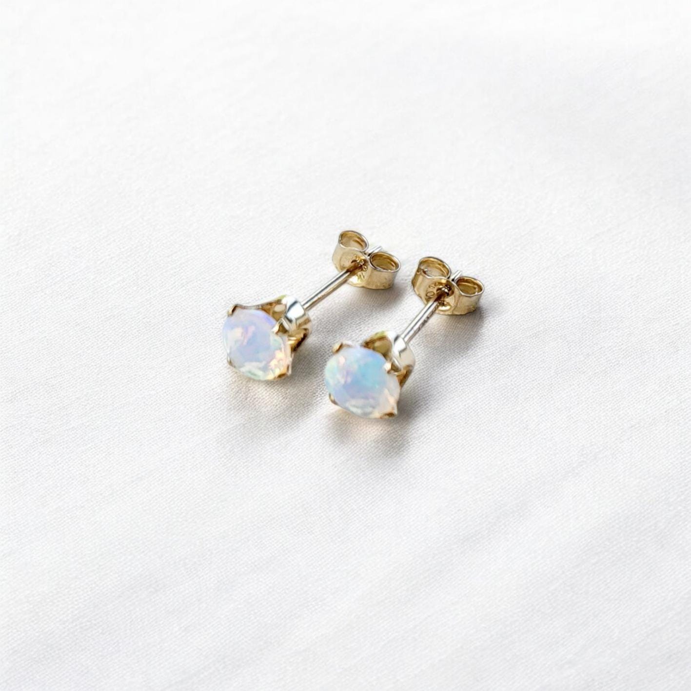 Ethiopian opal stud earrings 14k solid gold, gold filled, or sterling silver — available in rose, yellow, or white gold settings
