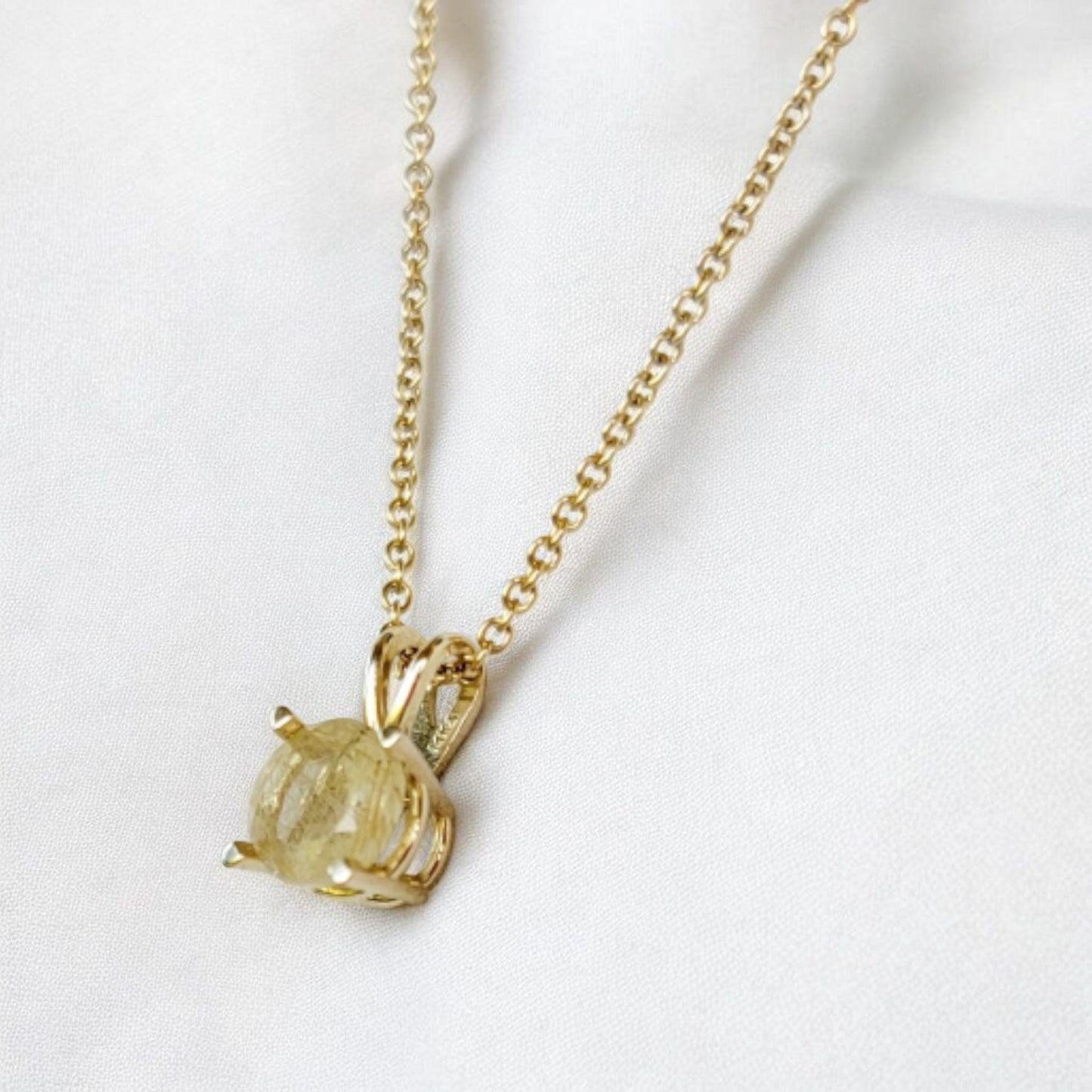 Gold Rutilated Quartz Pendant Necklace – 14K Gold or Sterling Silver