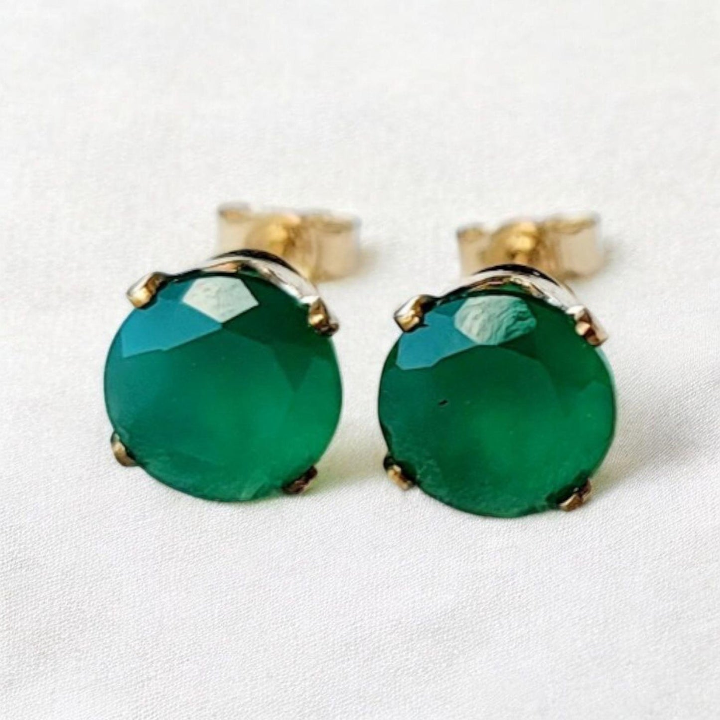 Green Onyx Stud Earrings – Natural Gemstone | 14K Gold, Gold Filled or Sterling Silver
