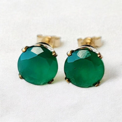 Green Onyx Stud Earrings – Natural Gemstone | 14K Gold, Gold Filled or Sterling Silver