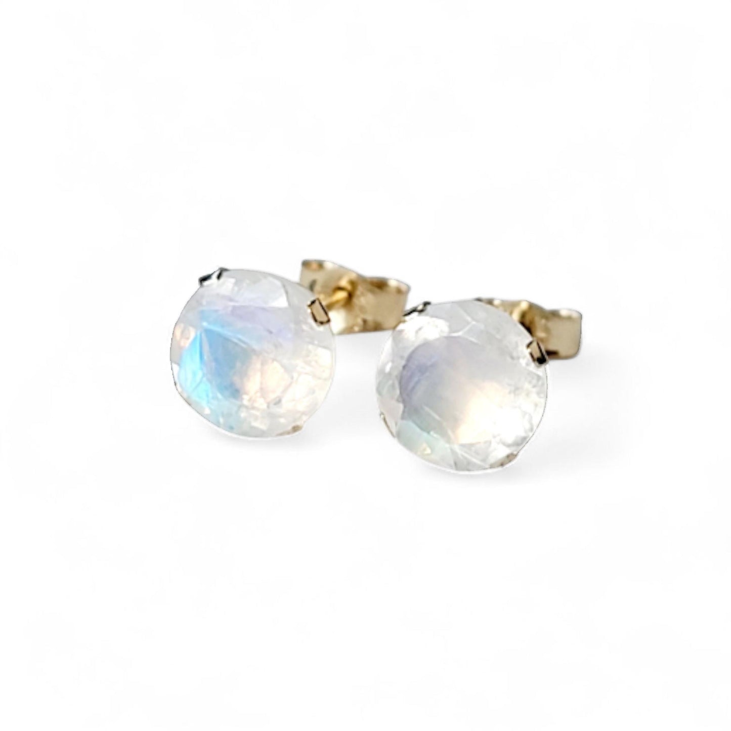 Rainbow Moonstone Stud Earrings – 14K Gold, Gold Filled or Sterling Silver