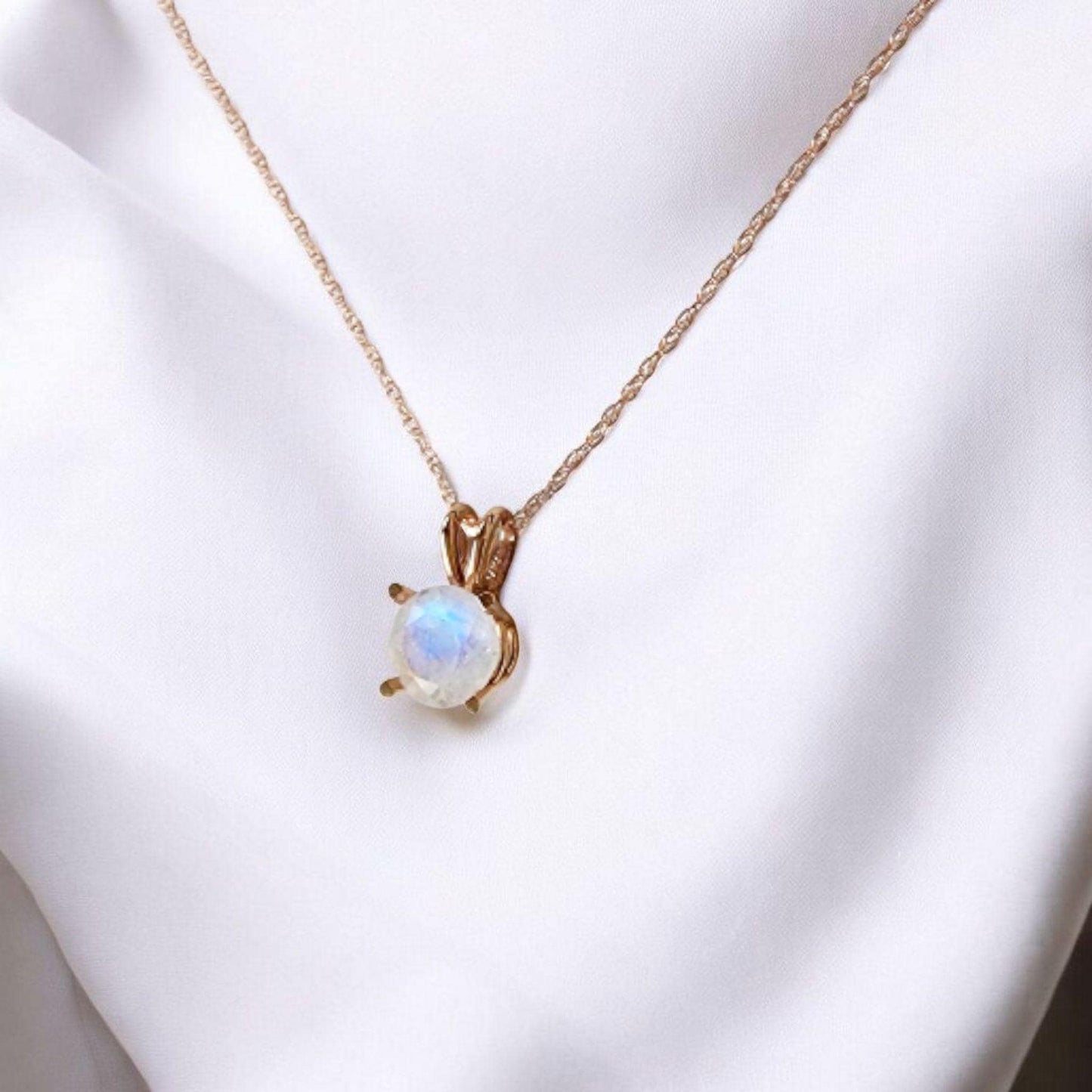 Rainbow Moonstone Pendant Necklace – 14K Gold or Sterling Silver