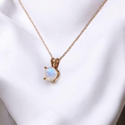 Rainbow Moonstone Pendant Necklace – 14K Gold or Sterling Silver