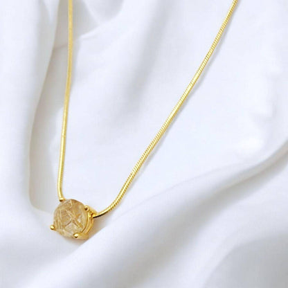 925 Sterling Silver Gold Rutilated Quartz Pendant Necklace - Gold Rutile Gemstone Charm Necklace - Snake Chain Necklace - Minimalist Jewelry