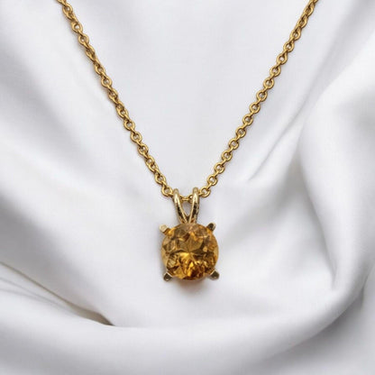 Citrine Pendant Necklace – 14K Gold or Sterling Silver
