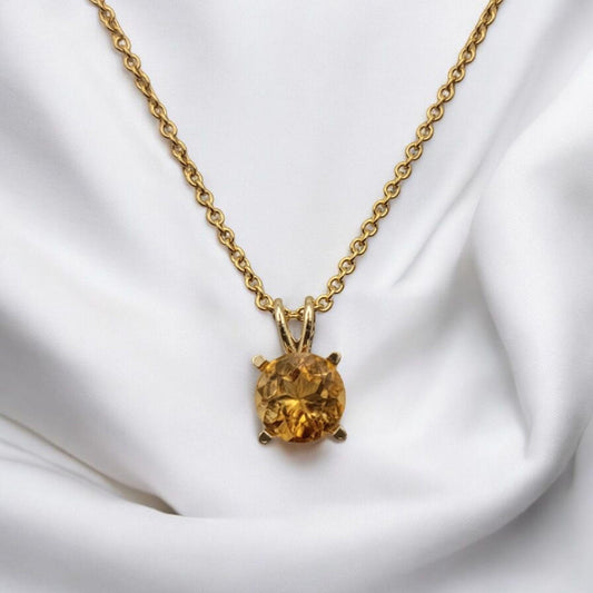 Citrine Pendant Necklace – 14K Gold or Sterling Silver