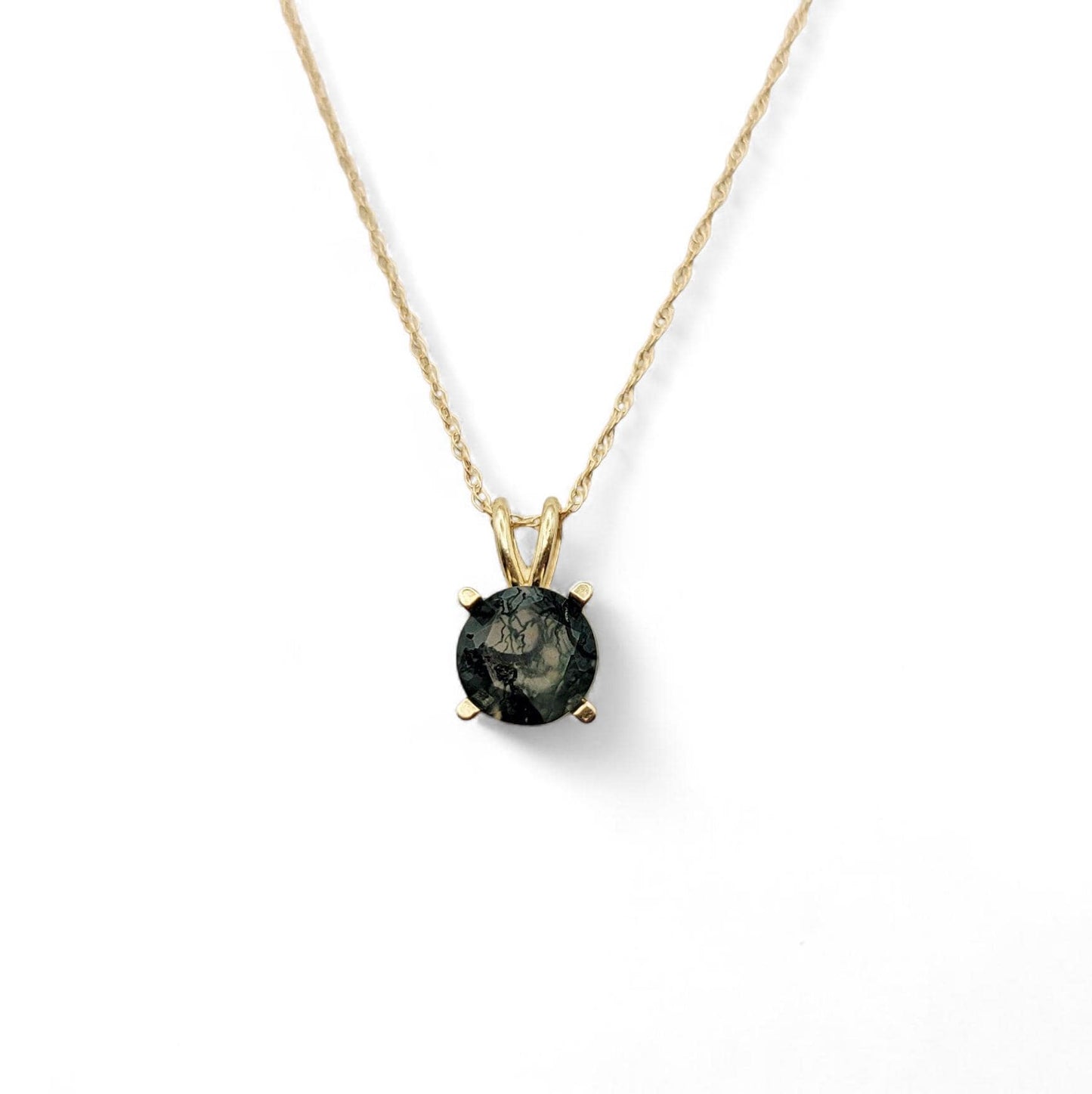 Moss Agate Pendant Necklace – 14K Gold or Sterling Silver