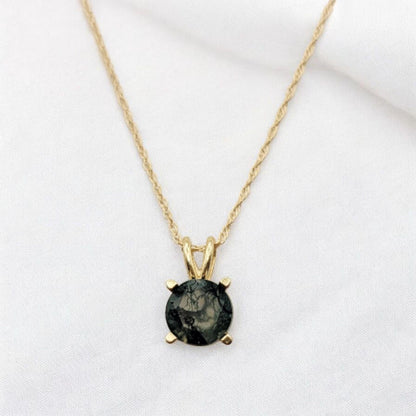 Moss Agate Pendant Necklace – 14K Gold or Sterling Silver