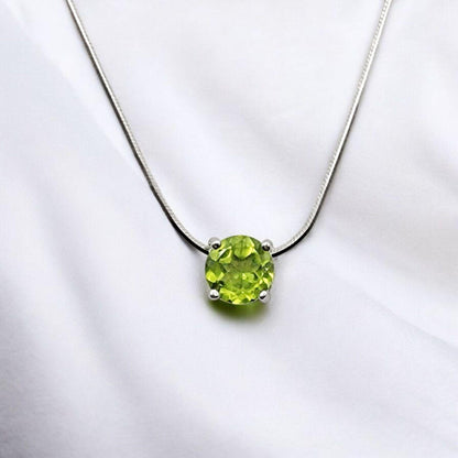 925 Sterling Silver Peridot Pendant Necklace - Rose Gold Peridot Gemstone Charm Necklace - .925 Silver Chain Necklace