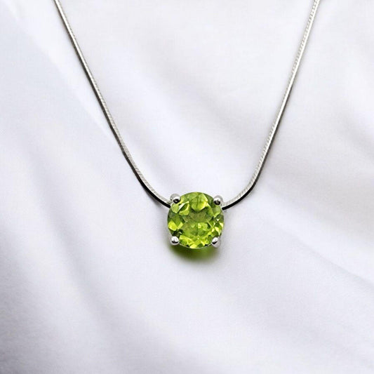 925 Sterling Silver Peridot Pendant Necklace - Rose Gold Peridot Gemstone Charm Necklace - .925 Silver Chain Necklace