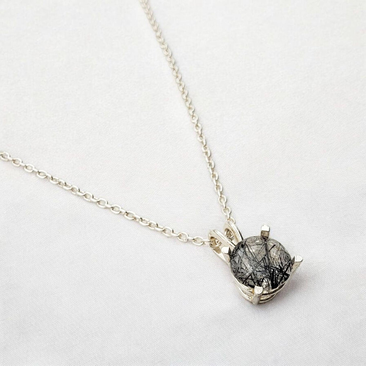 Black Rutilated Quartz Pendant Necklace – 14K Gold or Sterling Silver