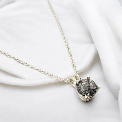 Black Rutilated Quartz Pendant Necklace – 14K Gold or Sterling Silver