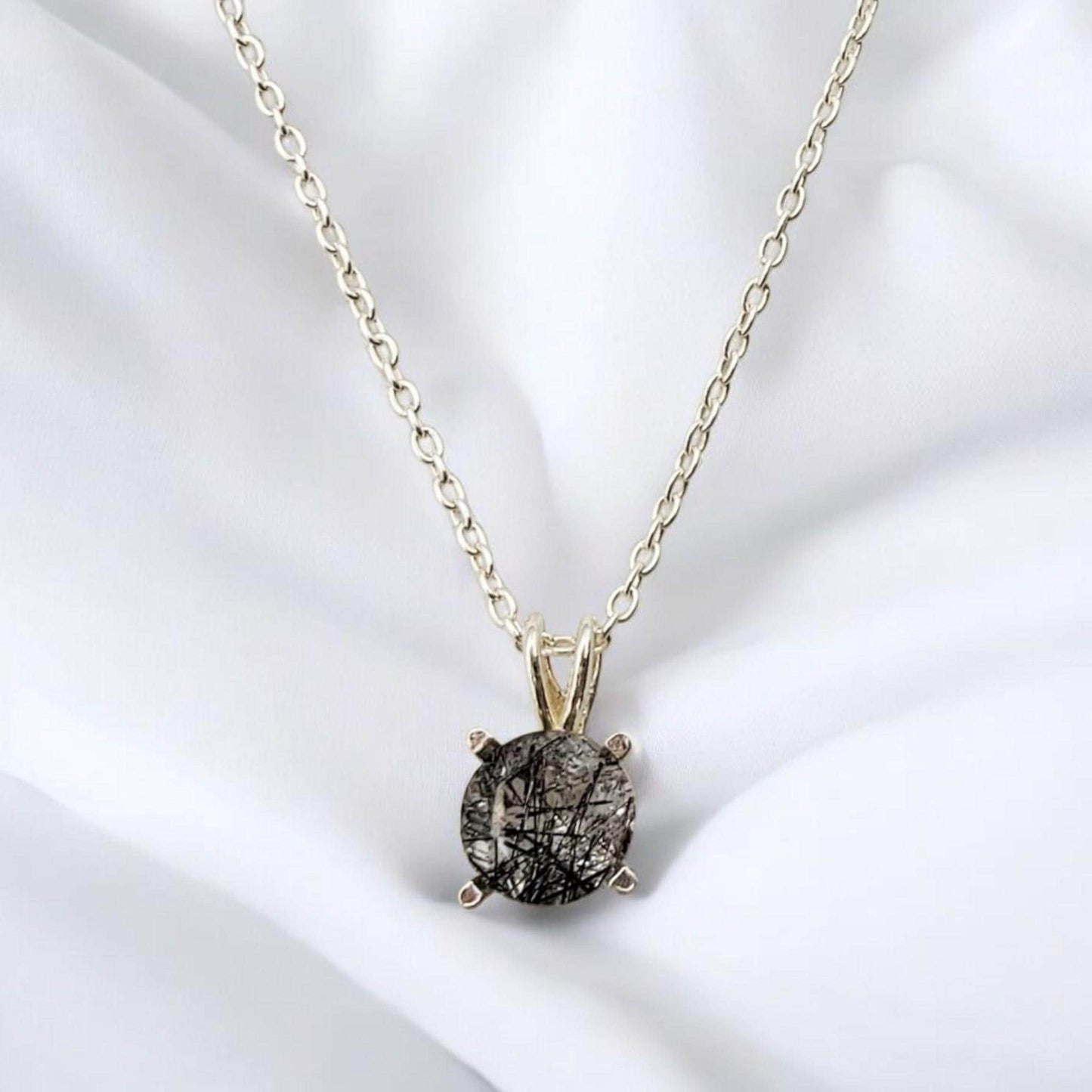 Black Rutilated Quartz Pendant Necklace – 14K Gold or Sterling Silver
