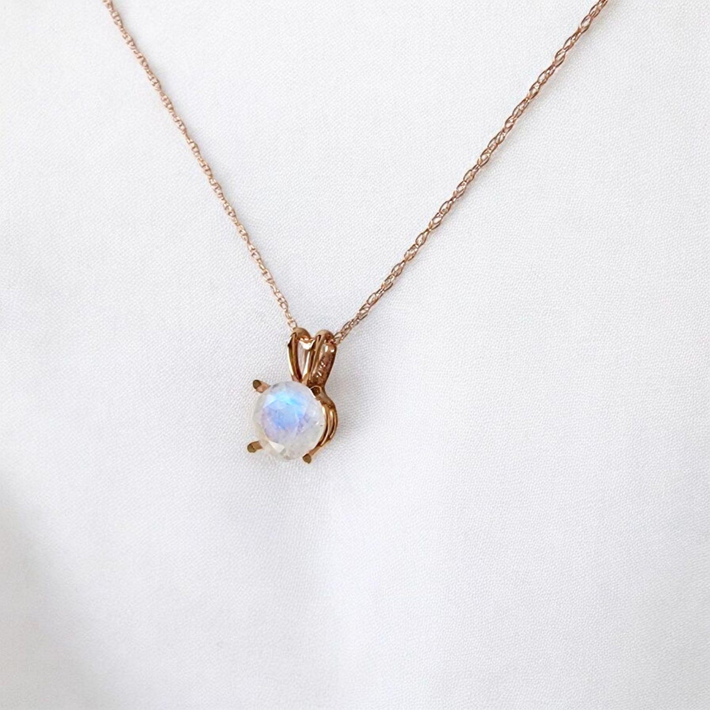Rainbow Moonstone Pendant Necklace – 14K Gold or Sterling Silver