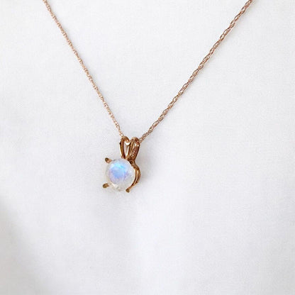 Rainbow Moonstone Pendant Necklace – 14K Gold or Sterling Silver