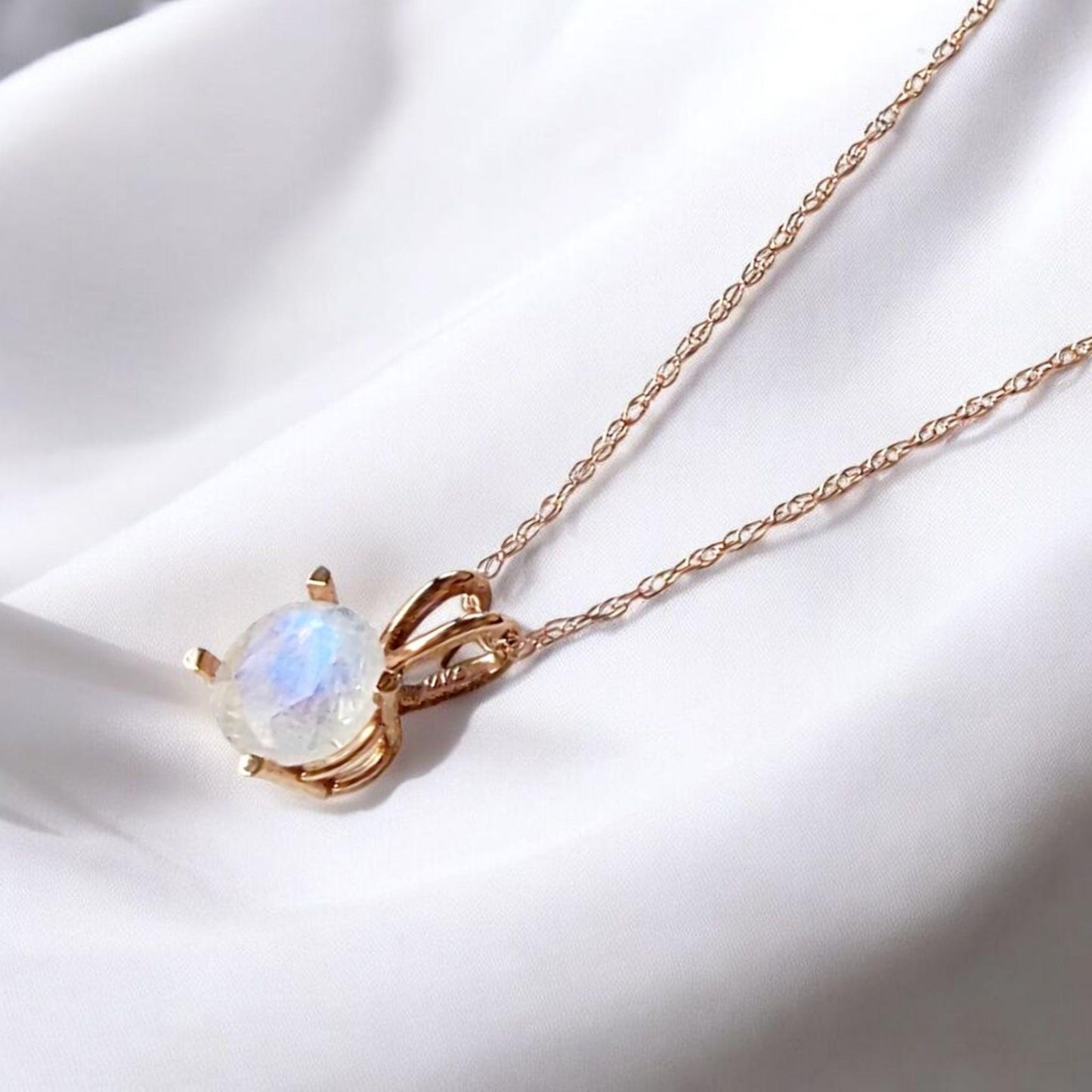 Rainbow Moonstone Pendant Necklace – 14K Gold or Sterling Silver