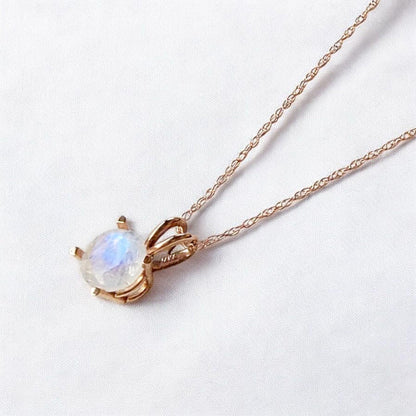Rainbow Moonstone Pendant Necklace – 14K Gold or Sterling Silver