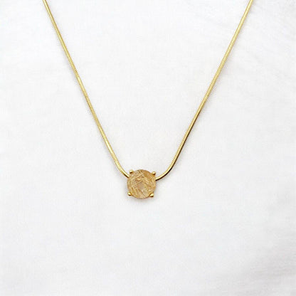 925 Sterling Silver Gold Rutilated Quartz Pendant Necklace - Gold Rutile Gemstone Charm Necklace - Snake Chain Necklace - Minimalist Jewelry