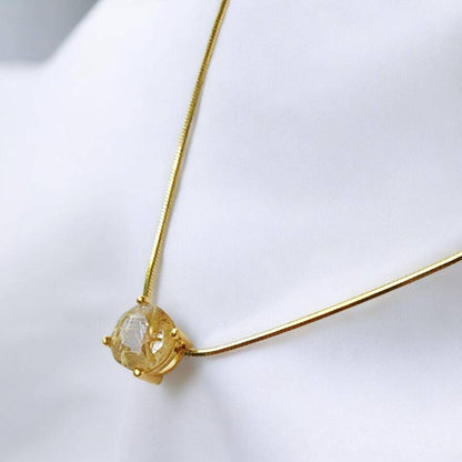 925 Sterling Silver Gold Rutilated Quartz Pendant Necklace - Gold Rutile Gemstone Charm Necklace - Snake Chain Necklace - Minimalist Jewelry