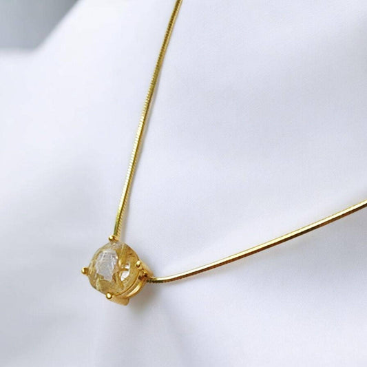 925 Sterling Silver Gold Rutilated Quartz Pendant Necklace - Gold Rutile Gemstone Charm Necklace - Snake Chain Necklace - Minimalist Jewelry