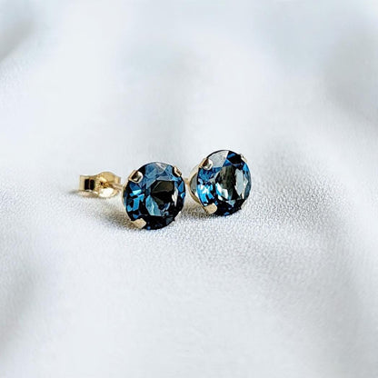 Genuine London Blue Topaz Stud Earrings | 14K Solid Gold or Silver | December Birthstone Jewels of Aurora