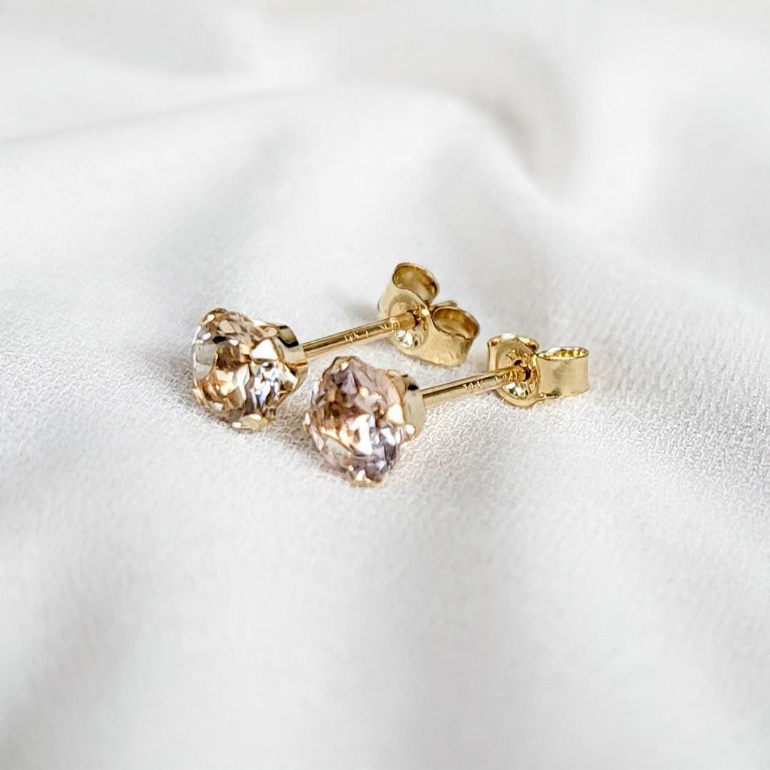 Morganite Stud Earrings | 14K Gold Filled, Solid Gold, Sterling Silver Jewels of Aurora